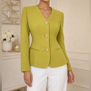 Elegant Lime Green Tailored Blazer Jacket Minimalist Office Career Size S